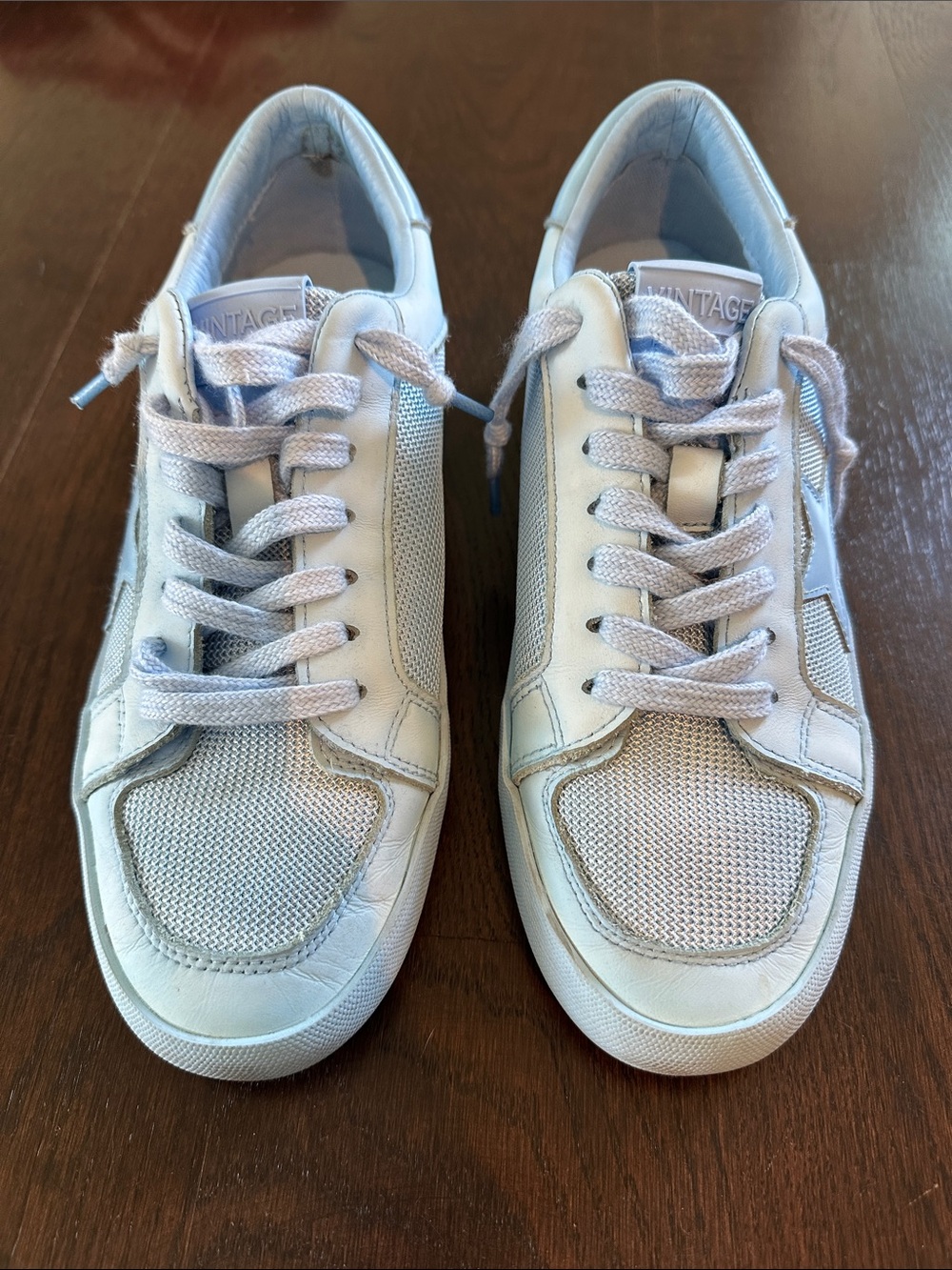 White Mesh & Leather Casual Sneakers